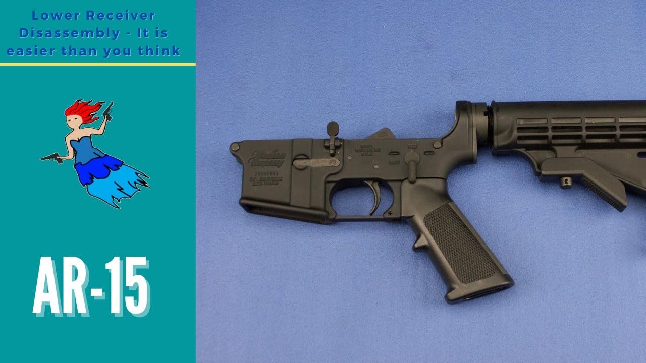 Disassemble an AR-15 Lower – AR-15 lower receiver staged to disassemble an AR-15 lower, shown on blue background