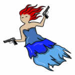 TRB Banshee Logo – DIY gunsmithing and firearm fixes brand icon, featuring a banshee with red hair, blue dress, and pistols.