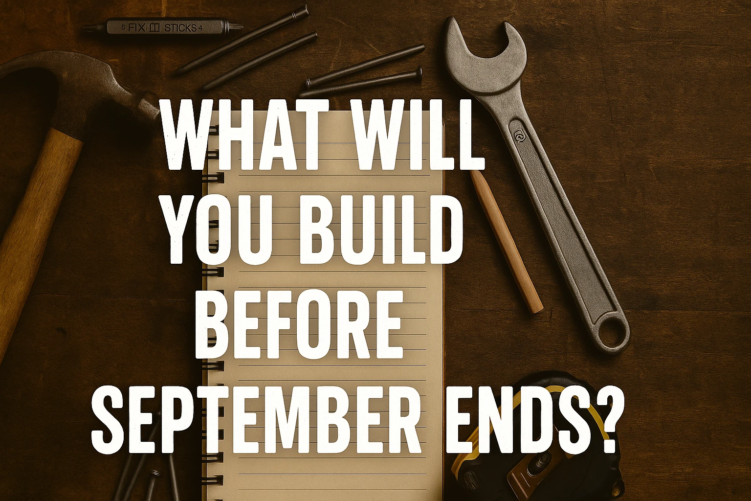 Building independence featured image with workbench, tools, notebook, and text: “What will you build before September ends?”