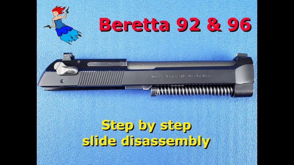 How to disassemble a Beretta 92FS slide – Beretta 92 and 96 on a bench with guide overlay