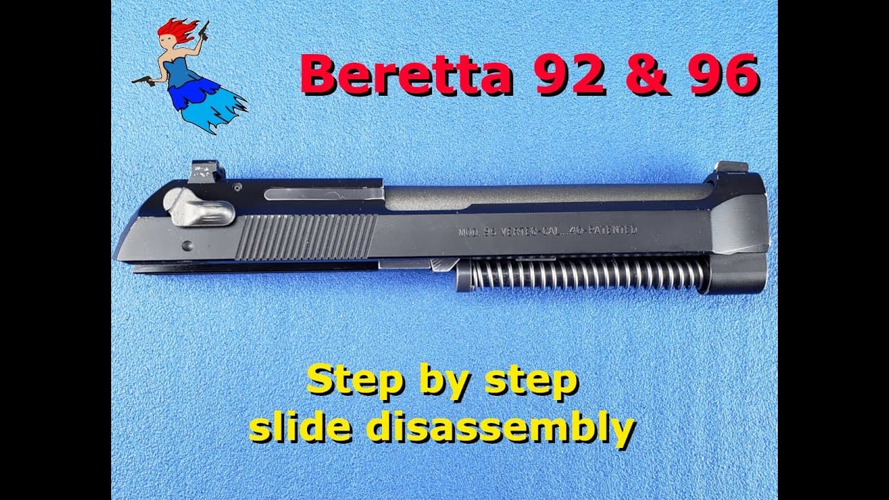 How to disassemble a Beretta 92FS slide – Beretta 92 and 96 on a bench with guide overlay